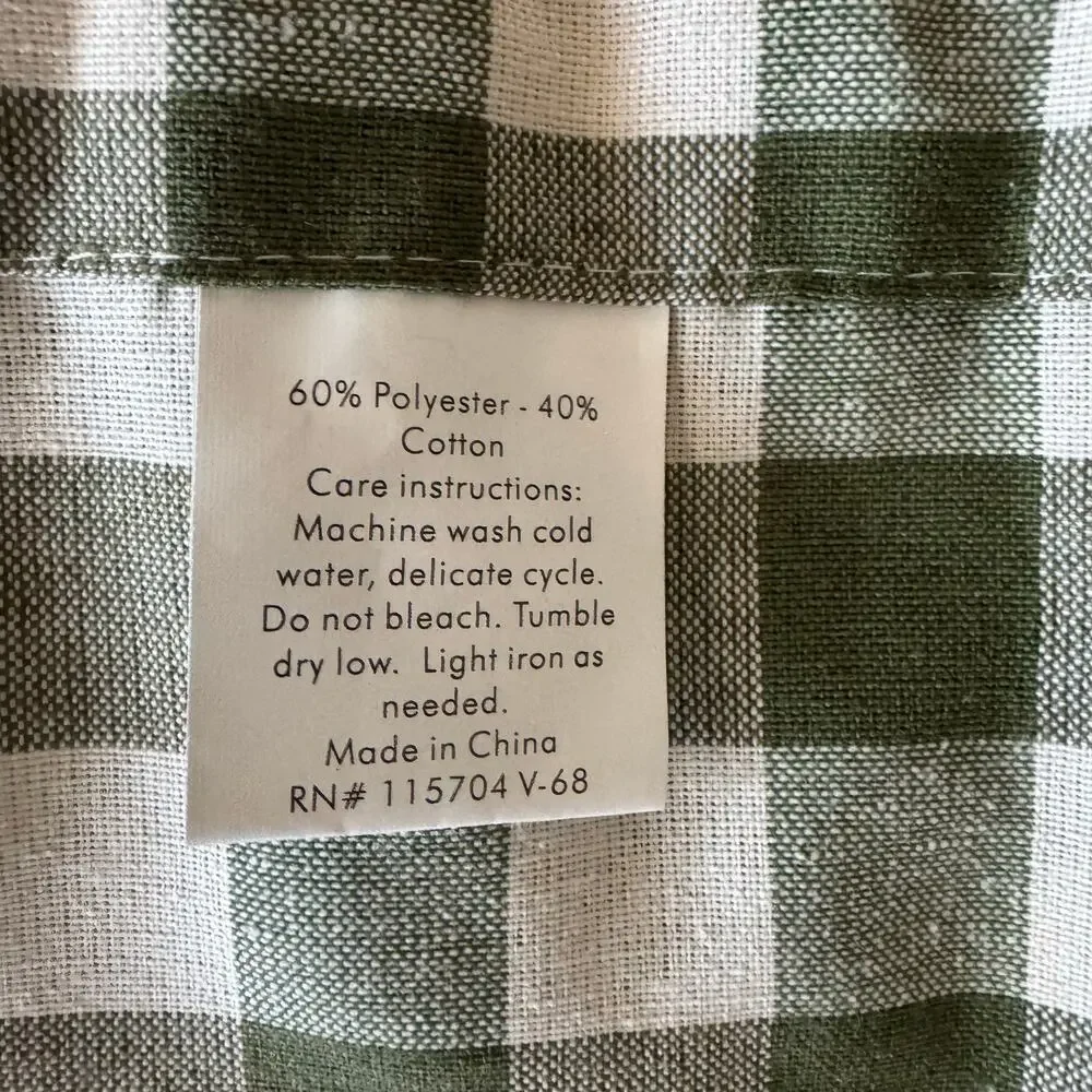 Green Gingham Check Curtains Set of 2 and Valance Polyester Cotton Cottage Core